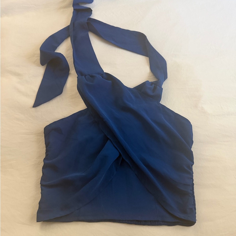 Navy Halter Wrap Crop Top - Women's Stylish Summer Top